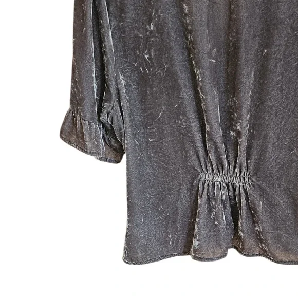 Madewell Women’s Velvet Blouse Button Front Puff Sleeve Ruffle Grey Size 14 - Picture 9 of 9